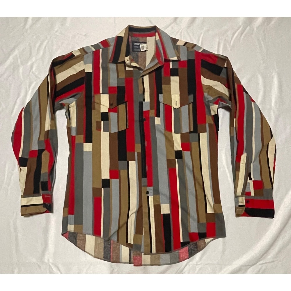 WRANGLER WESTERN SHIRT STRIPED BUTTON RODEO COWBOY CUT‎ REGULAR FIT 16-35